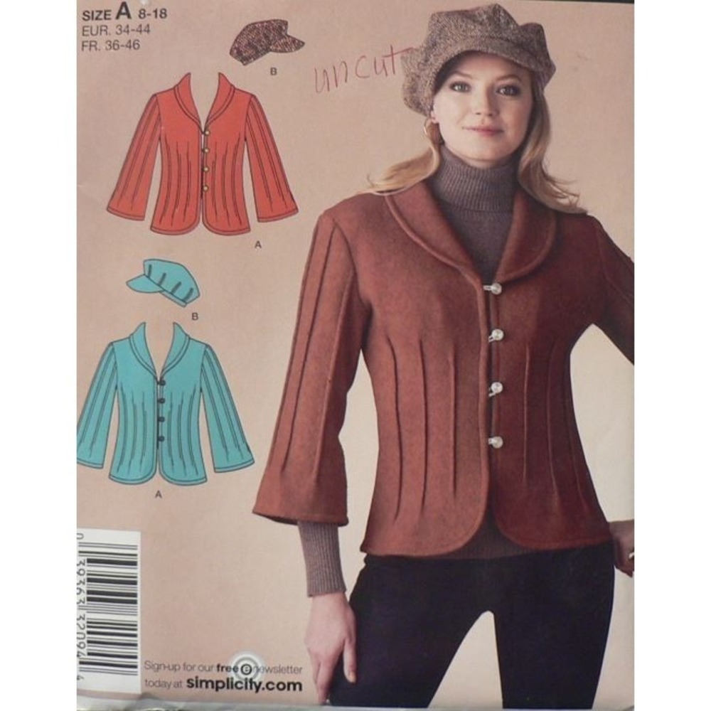 Simplicity Sewing Pattern 2808 Jacket & Hat (In Three Sizes) Size A 8-18 Uncut